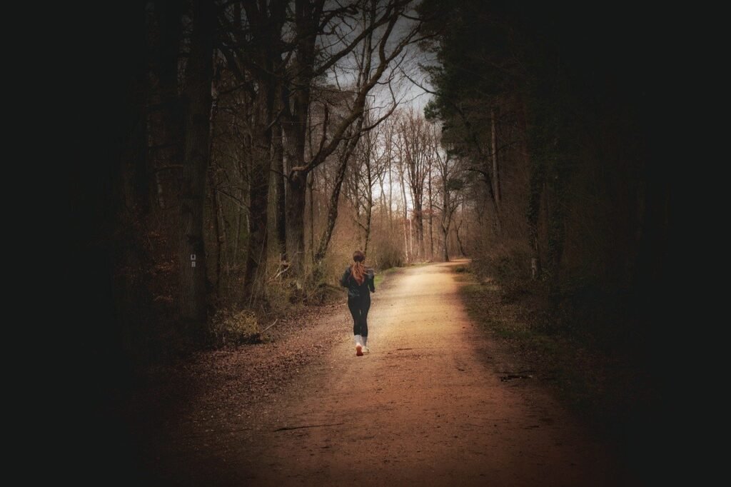 forest, forest path, forest run, sports, nature, sportswoman